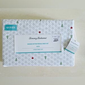 NWT Tommy Bahama 4 Piece QUEEN SIZE Cotton Percale Sheet Set CHRISTMAS